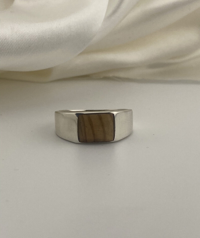Sterling Silver 925 Rectangle Bethlehem Olive Wood Signet Ring - Size X - Image 3