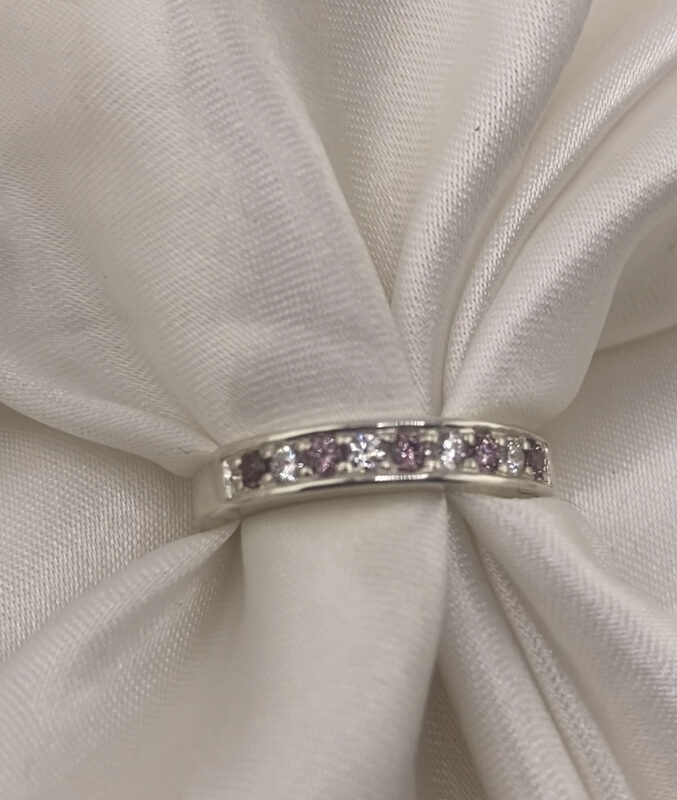 Sterling Silver 925 Half Eternity Rhodalite Pave Channel Ring- Size P