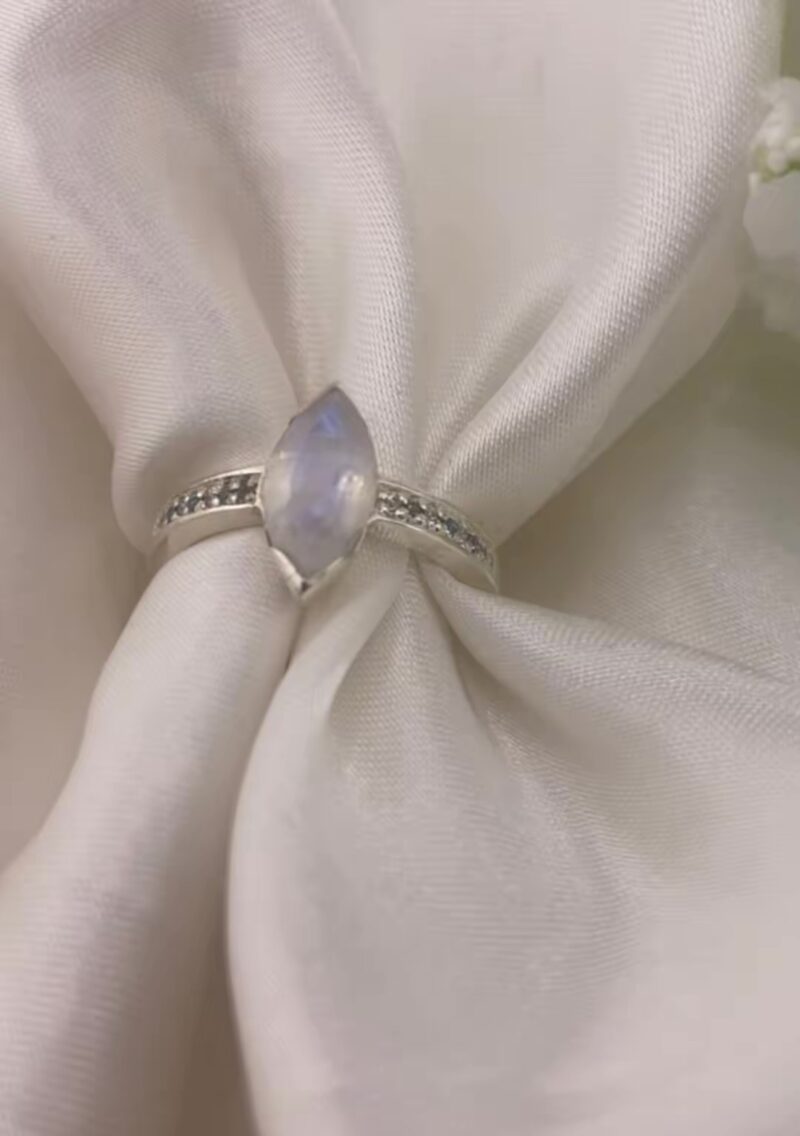 Reinvented Moonstone Marquise Pave Channel Ring- Size Small (J - P) - Image 4
