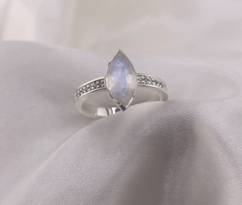 Moonstone Marquise Pave Channel Ring - Image 4