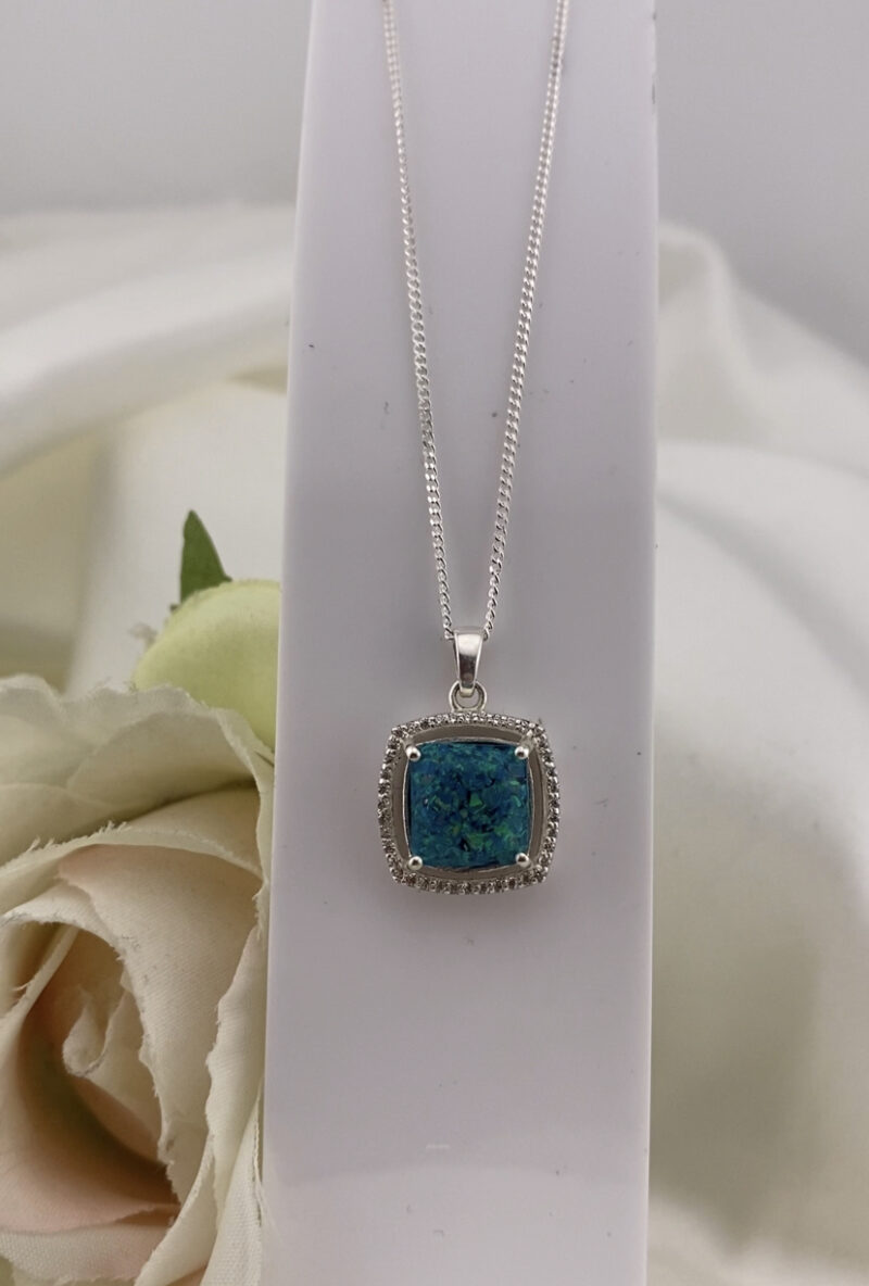Memorial Floating Cushion Ashes & Opal Pendant