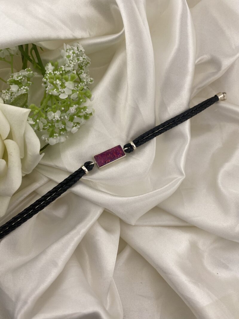 Sterling Silver 925 Opal & Leather Bracelet- Sapphire Pink - Image 2