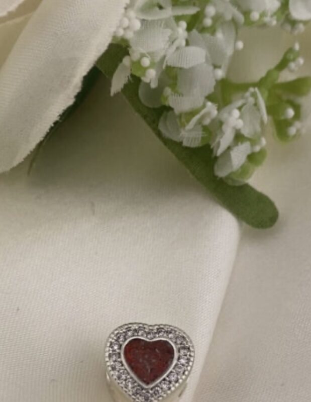 Sterling Silver 925 Halo Heart Charm- Ruby Opal