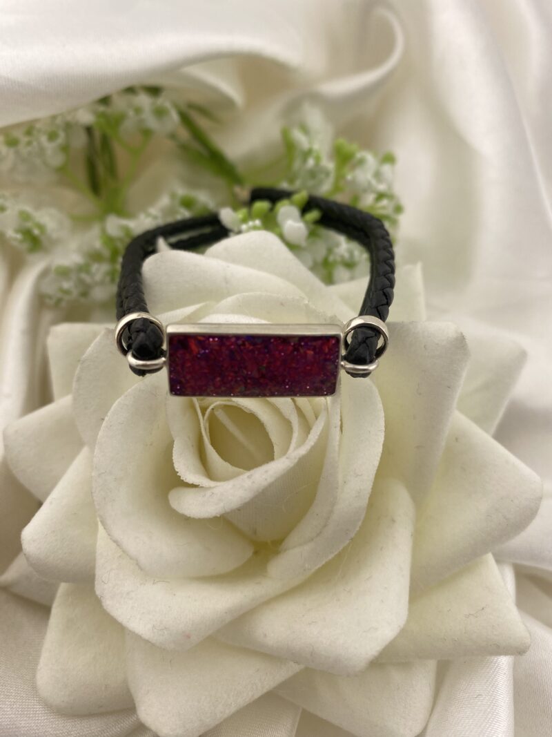 Sterling Silver 925 Opal & Leather Bracelet- Sapphire Pink
