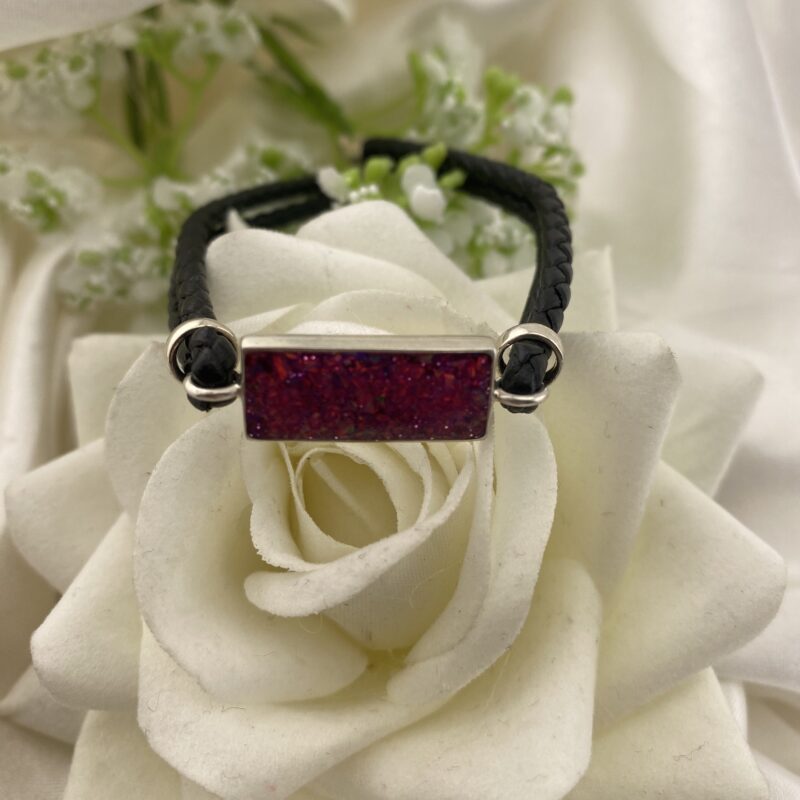 Sterling Silver 925 Opal & Leather Bracelet- Sapphire Pink