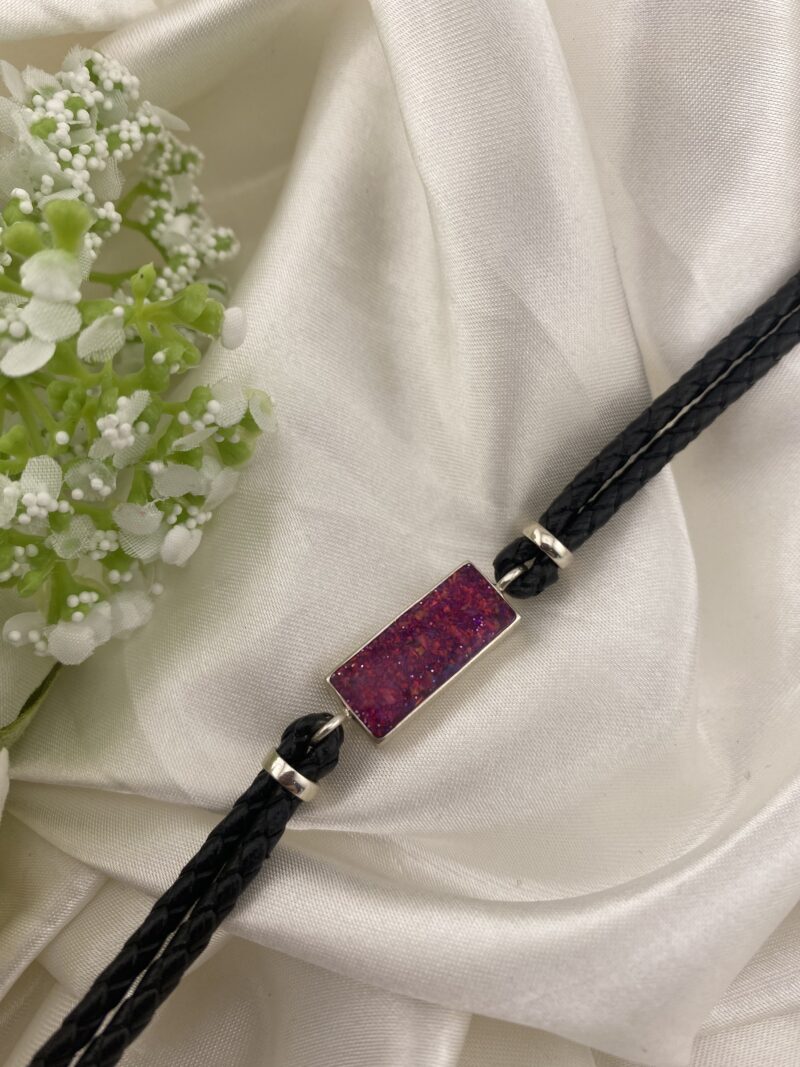 Sterling Silver 925 Opal & Leather Bracelet- Sapphire Pink - Image 3