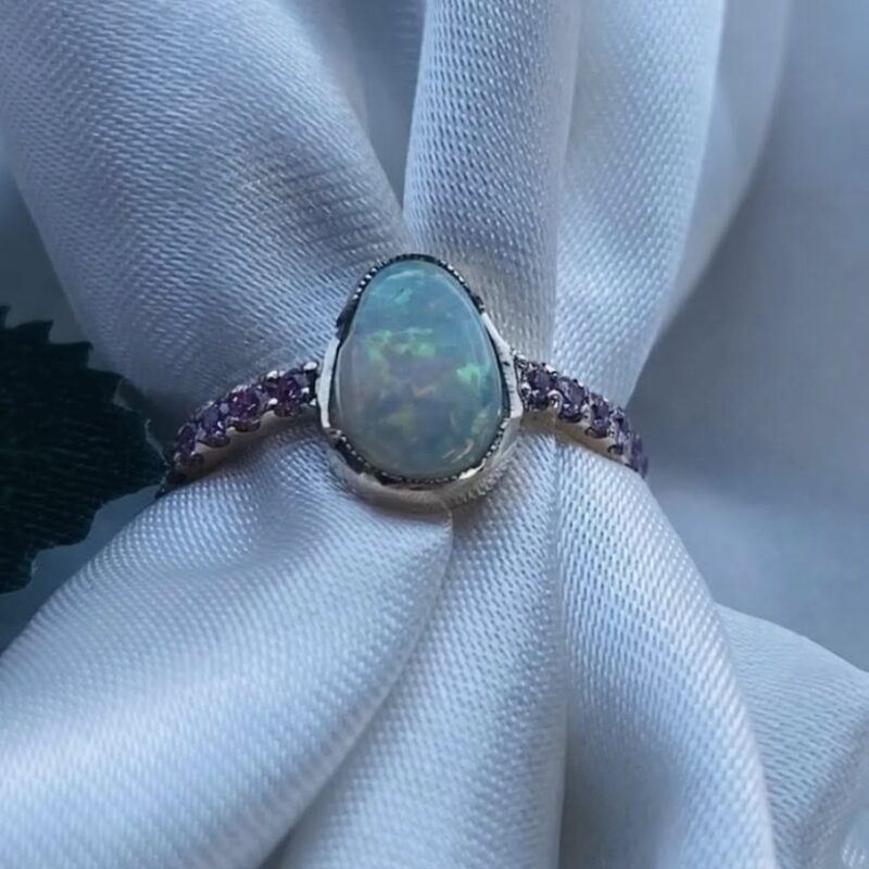 9k Yellow Gold Cober Pedy Shell Opal (1.3 Carats) and Pink Sapphire Ring- Size K