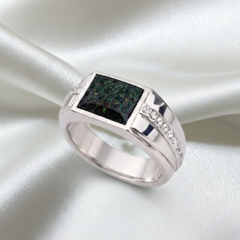 Moissanite Rectangle Encased Remembrance Signet Ring