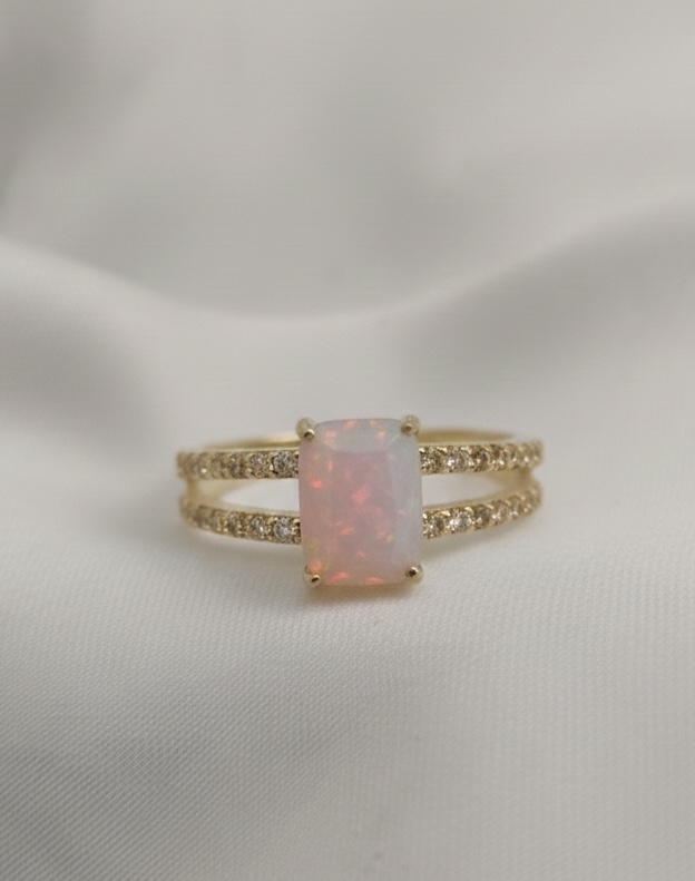 Emerald Split Shank Encased Remembrance Ring