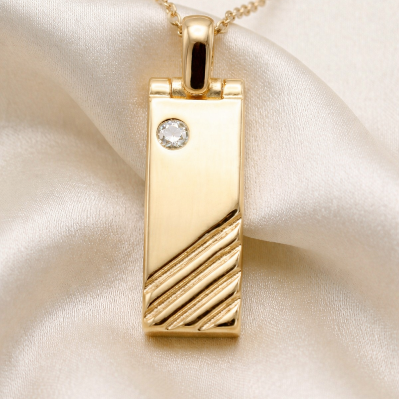 Moissanite Solitaire Accent Sacred Remembrance Bar Pendant